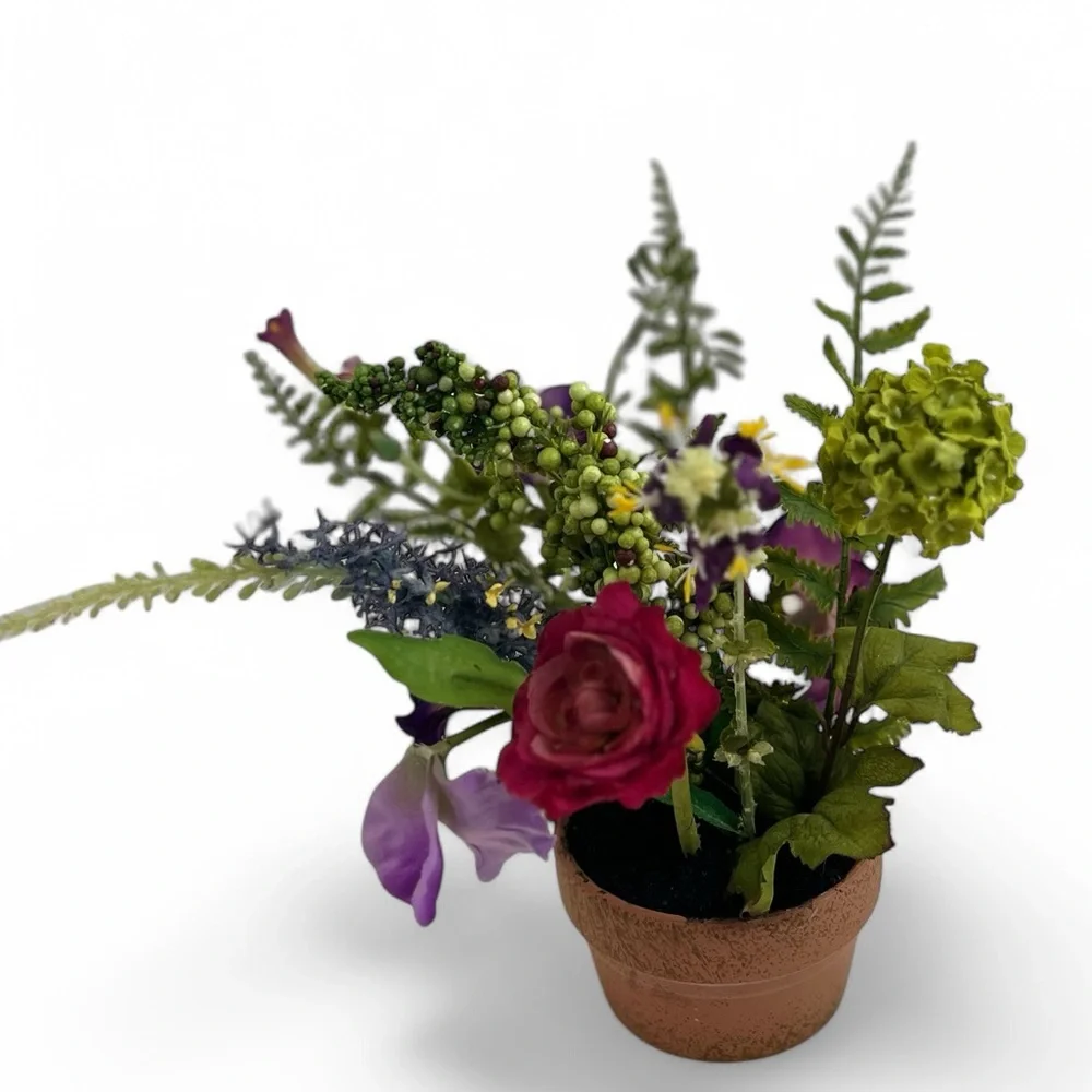 Faux Floral Arrangement in Terra Cotta Pot – Elegant Home Decor